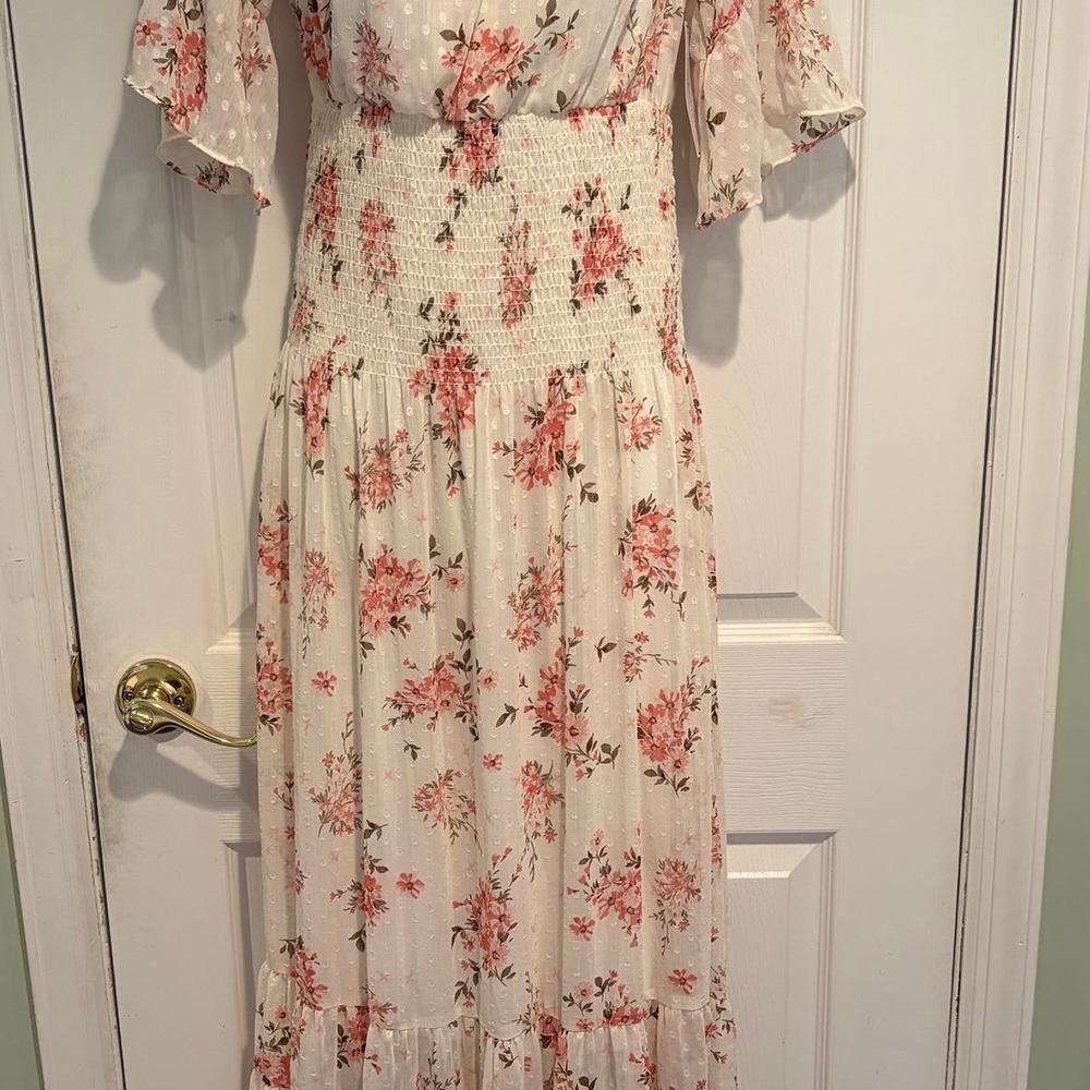 Premier Amour Womens Floral Swiss Dot Maxi Dress Pink Ivory P7DA7499 Size 6 NWT